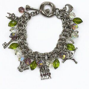 Her Royal Highness PRINCESS Charm Bracelet – Silver Tone, Crystal Beads, Toggle